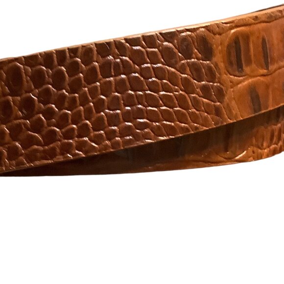 Michael Kors Brown Croc Embossed Genuine Leather Belt Gold Buckle Men Sz 36 FLAW - Picture 6 of 7